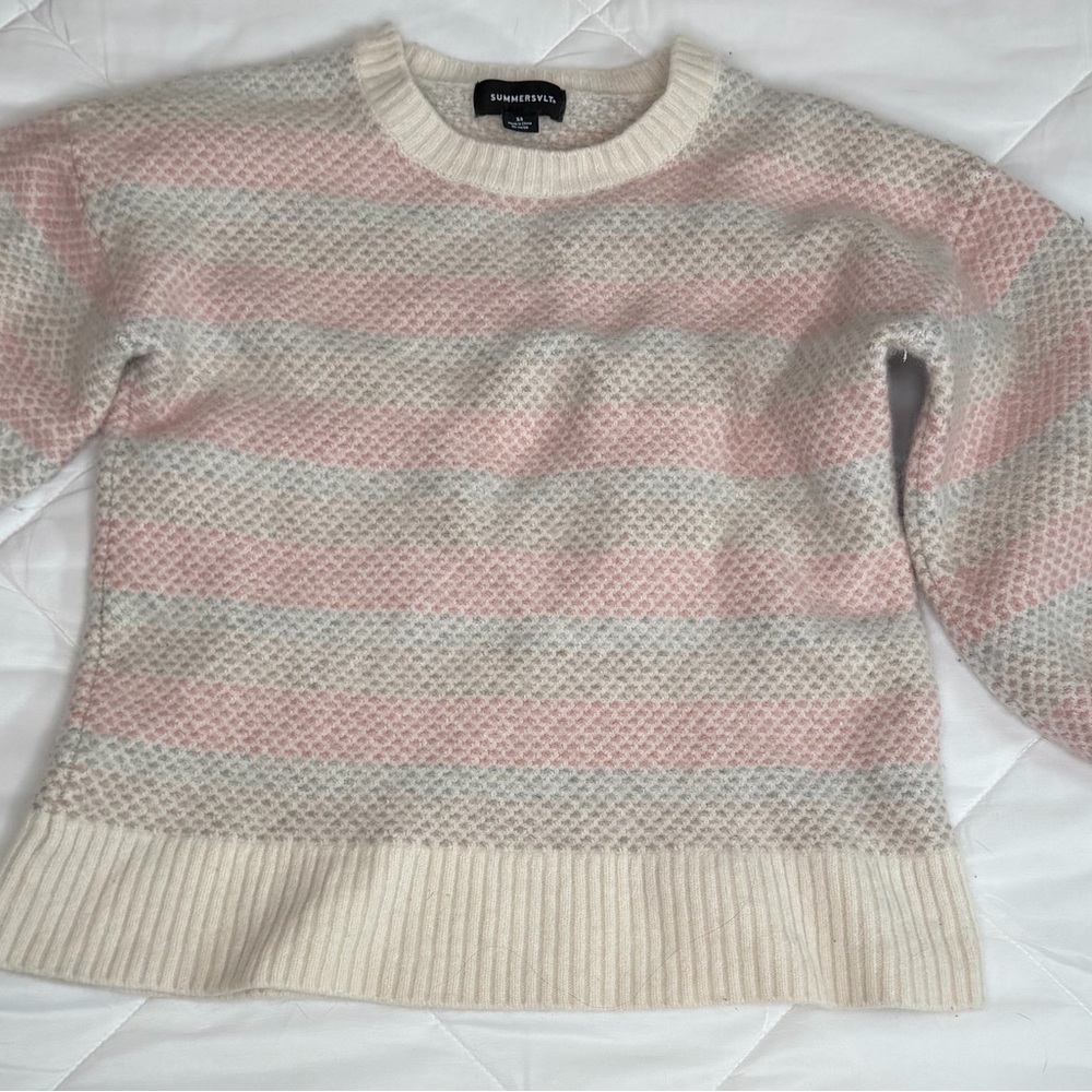 SUMMERSALT The Coziest Cashmere Merino Wool Blend Soft Stripe Sweater, Size XS